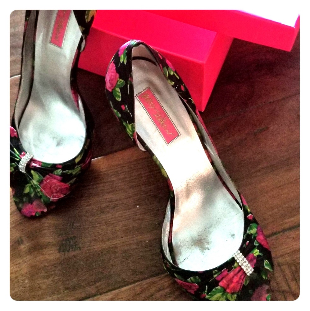 Betsey Johnson floral peep toe heels